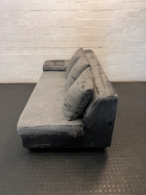 Grey Modular Sectional Couch Piece with Scatter Cushions — Damaged Condition, Requires Repolstering and Repair - 2ndhandwarehouse.com