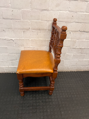 Vintage-Style Turned Wood Dining Chair with Padded Seat — Fair Condition, One Chair Damaged and Needs Repair - 2ndhandwarehouse.com