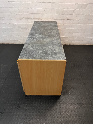 Grey Marble-Effect Top Office Desk with Side Cupboards — Backing Loose and Fragile Structure - 2ndhandwarehouse.com
