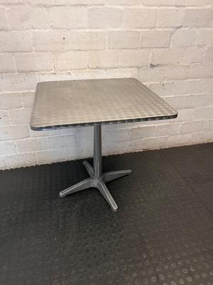 Square Stainless Steel Cafe Table with Pedestal Base - 2ndhandwarehouse.com