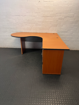 Cherry Wood Finish L-Shaped Desk with Drawers — Missing Drawer Connectors and Panel S - 2ndhandwarehouse.com