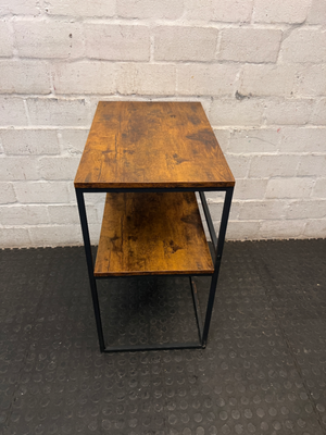 Industrial Style Metal and Wood-Look Side Table — Good Working Order - 2ndhandwarehouse.com