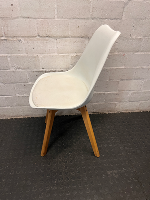 White Moulded Plastic Dining Chair with Wood Legs