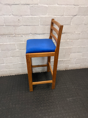 Ladder Back Wooden Bar Stool with Blue Padded Seat