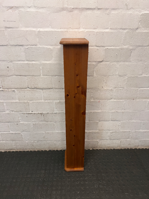 Tall Slim Pine-Finish Wooden Shelving Unit — Well Used Condition
