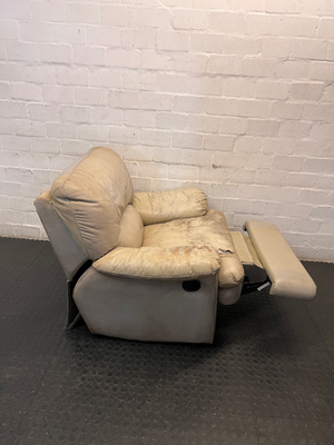 Beige Leather Recliner Armchair — Damaged Leather with Peeling and Tears