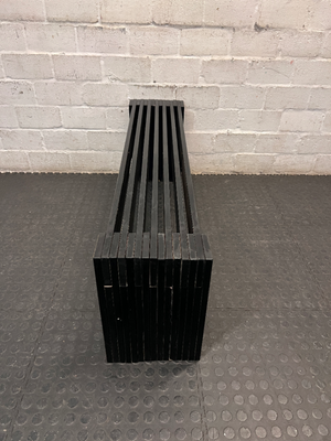 Contemporary Black Wooden Slatted Bench