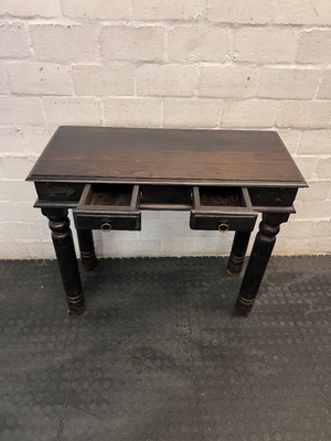 Dark Wood 2-Drawer Console Table with Turned Legs — Good Condition