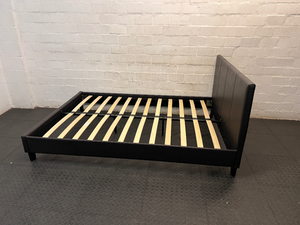 Dark Faux Leather Double Bed Frame with Slats