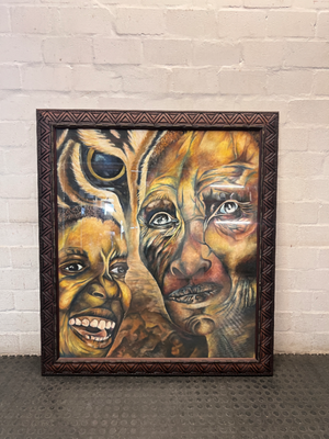 Large Carved Wooden Framed Portrait Artwork — Used; Fair Condition