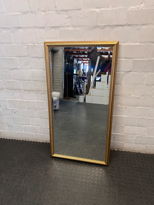 Rectangular Wall Mirror with Bevelled Gold Frame — Fair Condition with Visible Wear