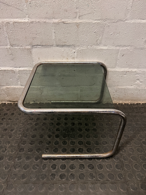 Cantilever Metal Side Table with Tinted Glass Top