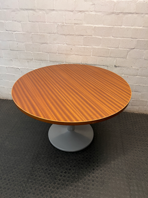 Round Wood Top Table with Metal Pedestal Base — Good Working Order
