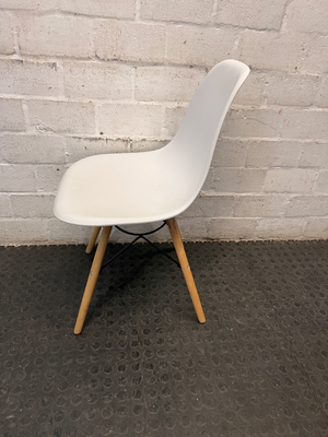 White Moulded Dining Chair with Wood Legs — Good Working Order