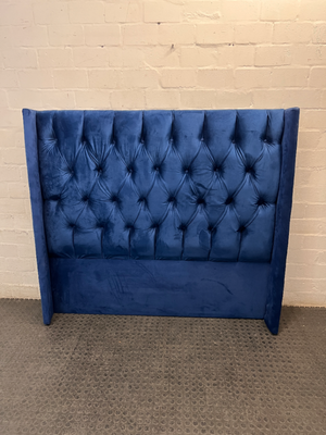 Navy Blue Velvet-Style Wingback Headboard by Makro — Good Working Order