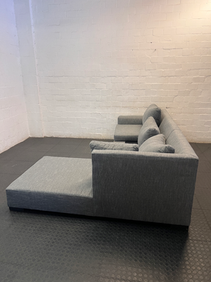 Grey Textured Fabric L-Shape Couch with Chaise — Missing Seat Cushion
