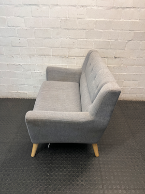 Grey Fabric 2 Seater Couch with Button Detail — Good Working Order