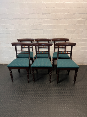 Vintage Style Dark Wood Dining Chair with Green Seat
