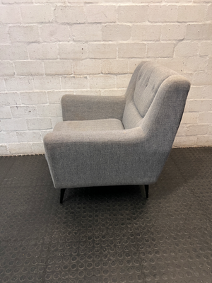 Grey Cotton Upholstered 1 Seater Couch — Missing One Leg and Damaged Support