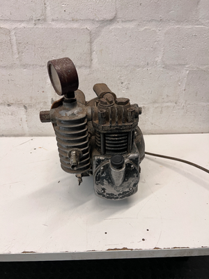 Vintage Portable Air Compressor with Pressure Gauge — Significant Wear and Surface Corrosion