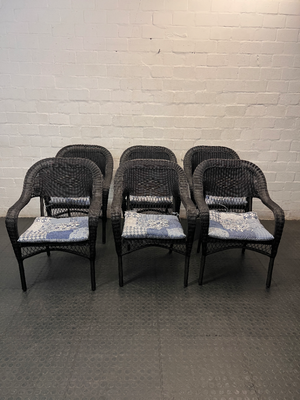 Dark Wicker Armchair with Patterned Cushion - 2ndhandwarehouse.com