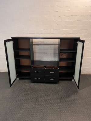 Dark Brown TV Unit with Frosted Glass Cabinets — Good Working Order
