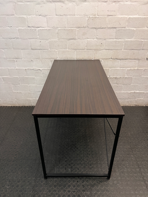 Dark Brown Melamine Office Desk with Black Metal Frame — Great Condition / Used for Six Months
