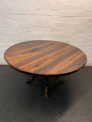 Round Oak Pedestal Dining Table with Scalloped Edge — Fair Vintage Condition