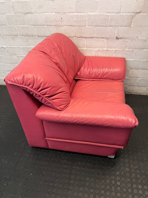 Pinkish-Red Leather 1 Seater Couch - Visible Wear - 2ndhandwarehouse.com