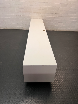 White Duco Large 2.8m TV Unit with Drawer — Used Good Condition with Minor Edge Wear - 2ndhandwarehouse.com