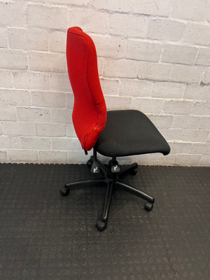 Red and Black Armless Swivel Office Chair — Scuffed Arm Rests - 2ndhandwarehouse.com