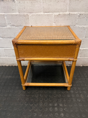 Bamboo Style Side Table with Glass Shelves — Fair Condition - Missing Drawer - 2ndhandwarehouse.com