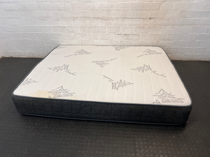 Queen Size Bamboo Motif Mattress with Grey Side Panels — Fair Condition with Visible Staining - 2ndhandwarehouse.com