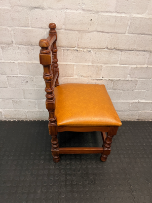 Vintage-Style Turned Wood Dining Chair with Padded Seat — Fair Condition, One Chair Damaged and Needs Repair - 2ndhandwarehouse.com