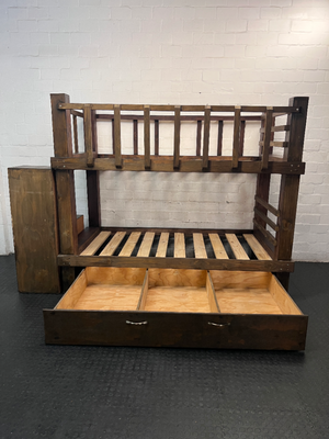 Dark Stained Pine 3/4 Bunk Bed with Storage Steps — Requires Disassembly and Assembly - 2ndhandwarehouse.com