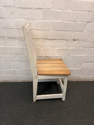 Two-Tone Pine Dining Chair with White Slatted Back — Visible Paint Wear and Surface M - 2ndhandwarehouse.com