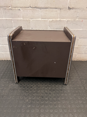 Brown 2-Drawer Side Table with Chrome Details — Paint Droplets on S - 2ndhandwarehouse.com