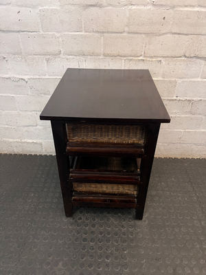 Dark Wood Bedside Pedestal with Wicker Baskets - 2ndhandwarehouse.com