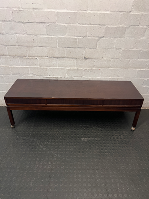 Long Wood Serving Trolley with Drawers and Wheels — Fair Condition with Surface Scratches