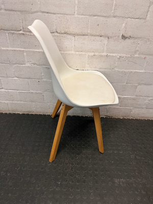 White Moulded Plastic Dining Chair with Wood Legs