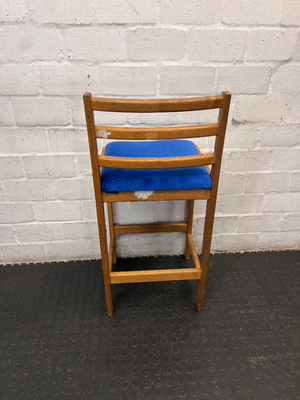 Ladder Back Wooden Bar Stool with Blue Padded Seat