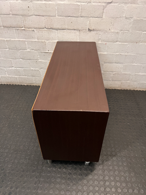 Compact Brown Wood TV Unit with Glass Door and Drawer — Good Working Order