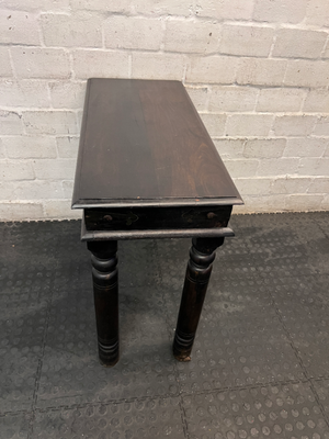 Dark Wood 2-Drawer Console Table with Turned Legs — Good Condition