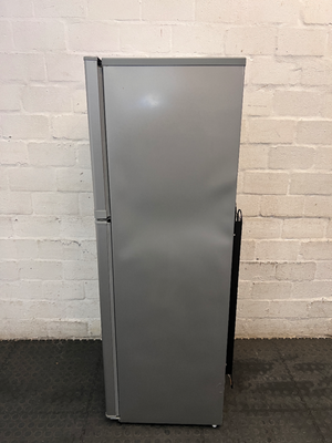 KIC Top-Mount Fridge Freezer in Silver — Working Order with Chipped Door Shelf