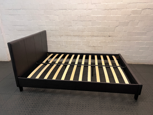 Dark Faux Leather Double Bed Frame with Slats