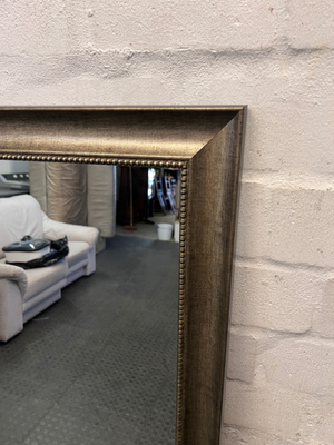 Large Rectangular Champagne Gold Beaded Mirror — Clean Condition