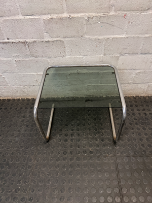 Glass and Chrome Cantilever Side Table