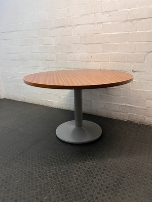 Round Wood Top Table with Metal Pedestal Base — Good Working Order