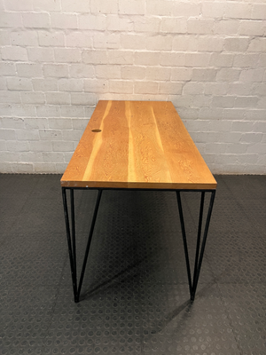 Rustic Wooden Office Desk with Black Hairpin Legs — Used; Fair Condition