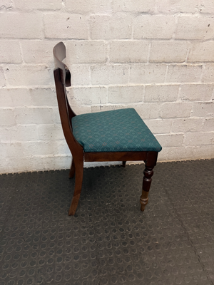 Vintage Style Dark Wood Dining Chair with Green Seat